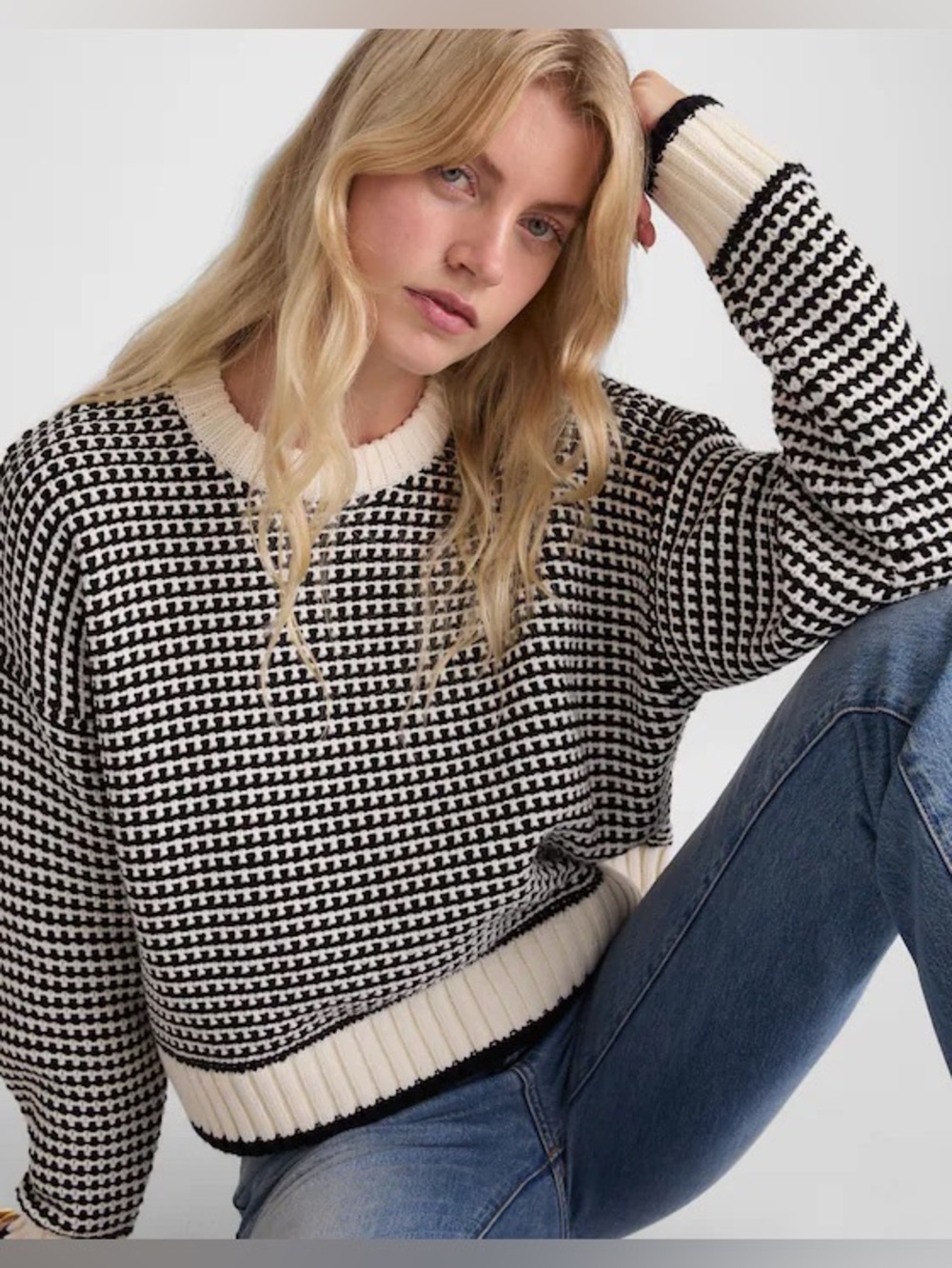 Madewell Textured-Stitch Crewneck Sweater in 100% Cotton